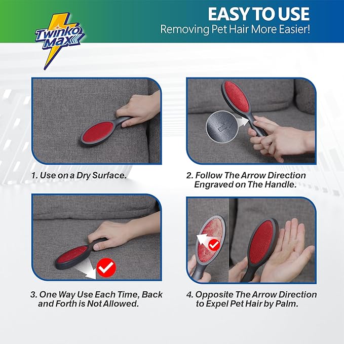 Twinko Max Lint Brush, Lint Remover, Pet Hair Remover, Clothes Brush, Magic Lint Remover Brush, Sheet and Carpet Cleaning Brush, 2-Sided and Reusable, No Need Lint Roller Refill.