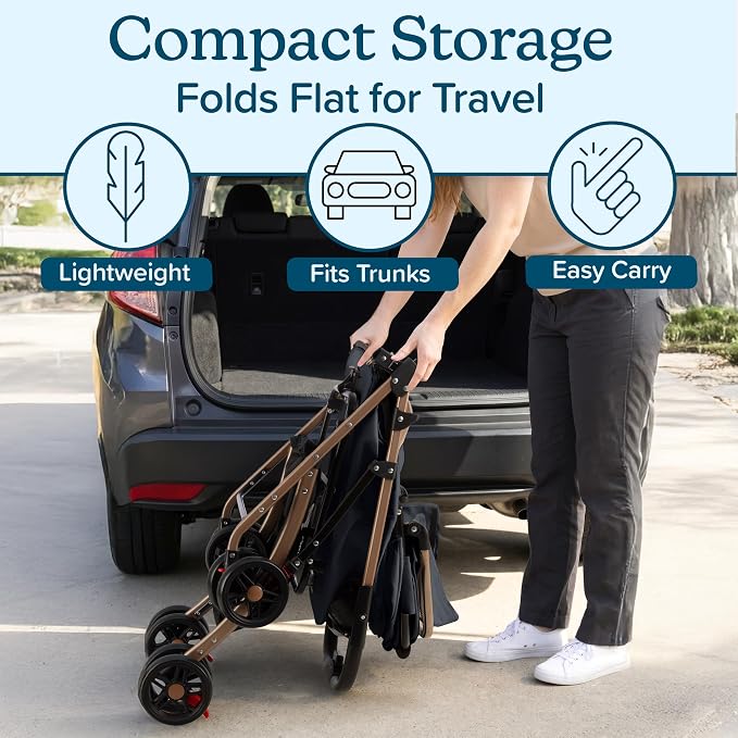 2-in-1 Pet Stroller with Detachable Carrier - Lightweight Foldable Dog Strollers for Small Dogs and Cats - Cat Carrier with 4 Shock Absorbing Wheels, Cupholders and Storage Basket by PETMAKER (Black)