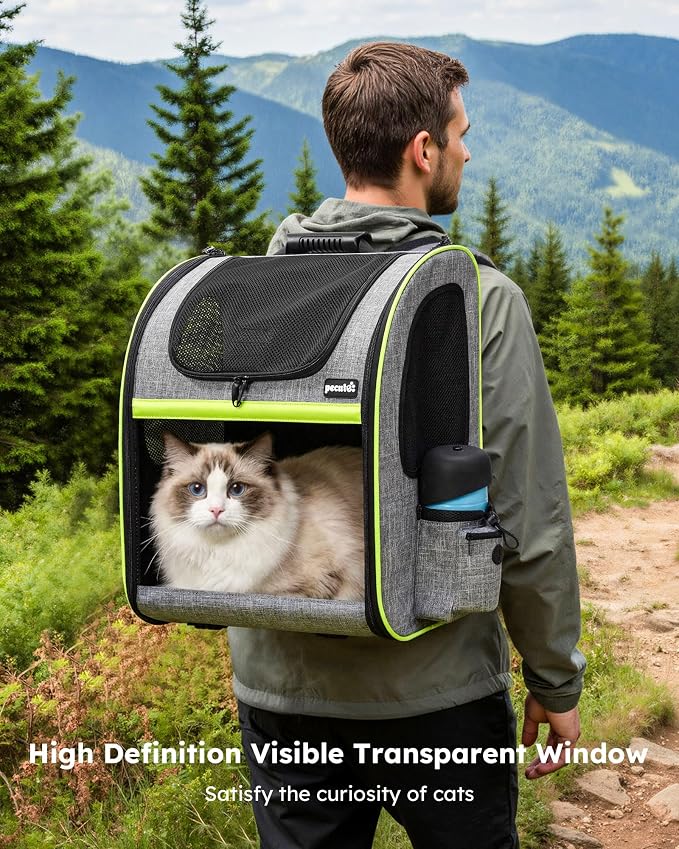 pecute XL Cat Backpack Expandable, Cat Carrier Backpack Acrylic Window | Durable Oxford Cloth, Lockable Zipper,Use for Pet Under 15 lbs to Travel