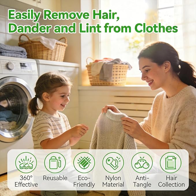 Newly upgraded 2.1-in Pet Hair Remover for Laundry – Reusable Dog & Cat Hair Catcher for Washer & Dryer – Effective Lint & Fur Remover for Clothes&Bedding – Gentle on Fabrics,Eco-Friendly(Green White)