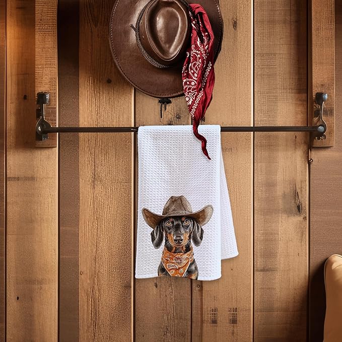 Cabana Bro Dachshund Gifts Kitchen Towels, Dachshund Gifts for Dog Lovers Decorative Hand Towels for Bathroom, Retro Western Cowboy Wiener Dog Dish Tea Towels for Kitchen, 16x24 Inch