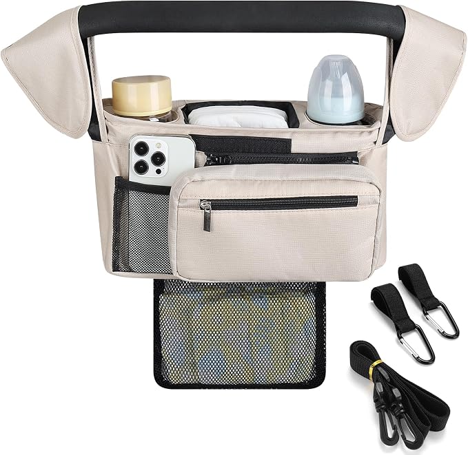 Accmor Universal Stroller Organizer with Insulated Cup Holder Detachable Phone Bag and Shoulder Strap,Stroller Bag Caddy Organizer for Uppababy, Baby Jogger, Britax Strollers
