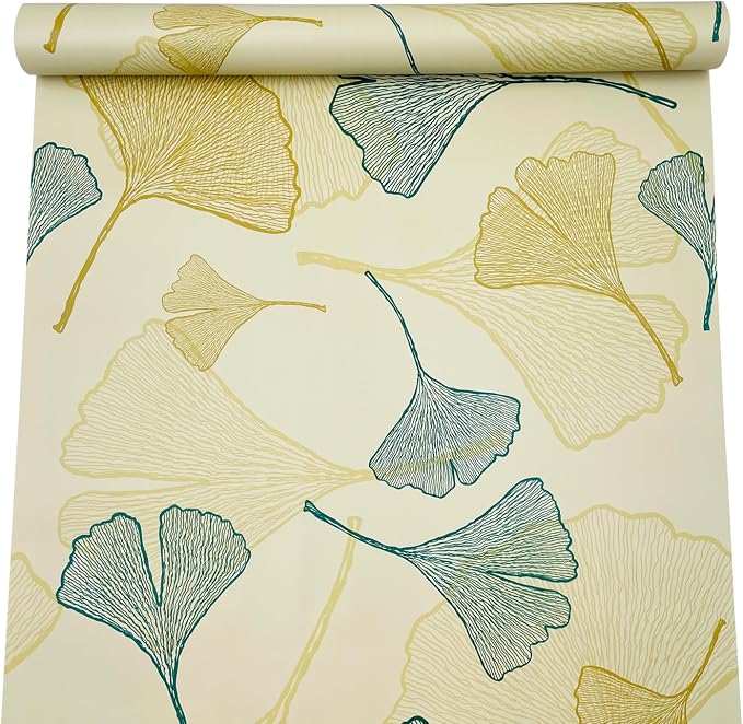 2Pack Drawer Shelf Liners Ginkgo Leaf Self-Adhesive Furniture Lining Papers Sheet Waterproof Wallpapers Roll 18 inch Wide