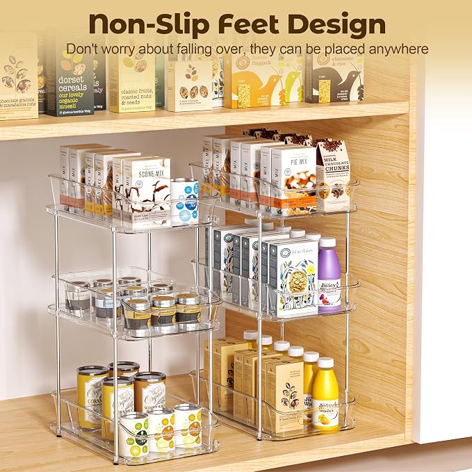 incostar 2 Sets of 3-Tier Bathroom Under Sink Organizers | Pull-Out Storage, With Dividers, Slide-Out Clear Storage, For Cupboard Bathroom Vanities Cabinet