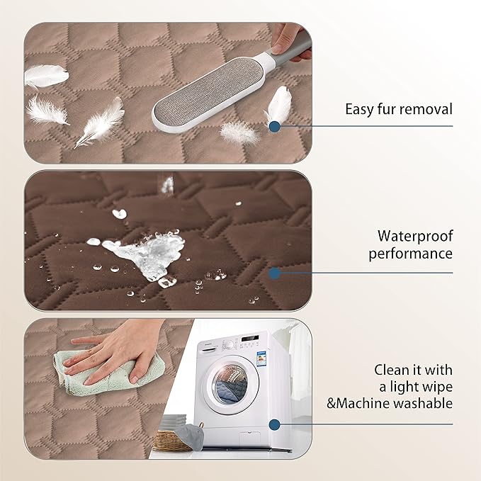 gogobunny Waterproof Dog Blankets for Large Dogs, Pet Bed Cover Breathable | Washable Pee Pads, Quilted Throw Blanket, Furniture Protector for Couch Sofa Bed Car, 82x82 Inch Dark/Light Chocolate