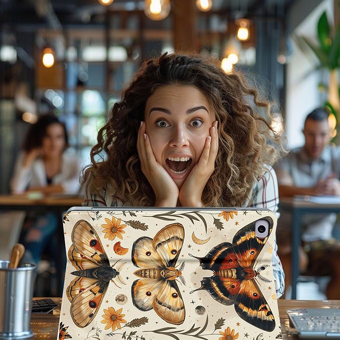 for Microsoft Surface Pro 7 Plus,Surface Pro 7/6/5/4 12.3" Tablet Case,Auto Wake/Sleep,Adjustable Stand Protective Cover - Moth Flower Pattern