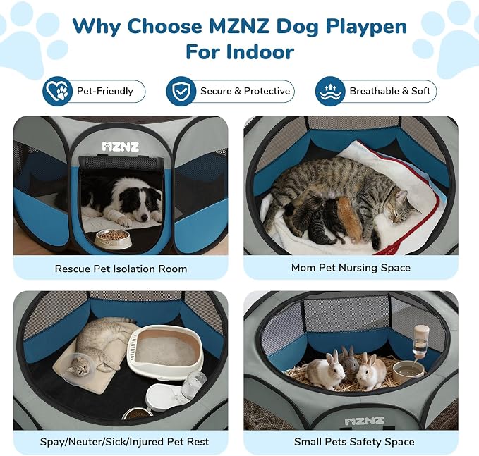 Dog Cat Small Animal Puppy Playpen Crate, Large, Grey Blue | Portable Pop Up Pet Cage Enclosure Tent Kennel Indoor Outdoor with Carrying Case, No Assembly, Camping Use