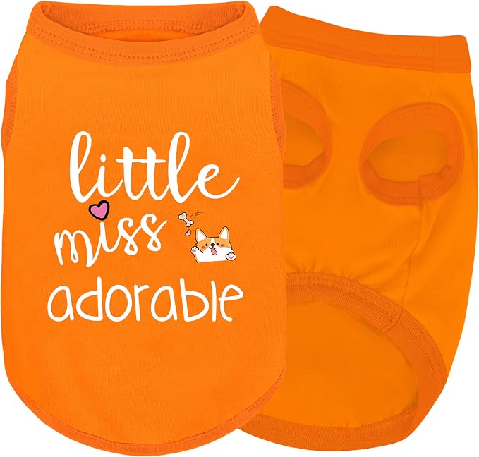 Cotton Dog Shirt with 'Little Miss Adorable' Corgi Head Print, Soft & Breathable Pet Apparel for Small, Medium, and Large Dogs, All-Season Sleeveless Vest, Cute and Comfortable Dog Outfit.Orange L