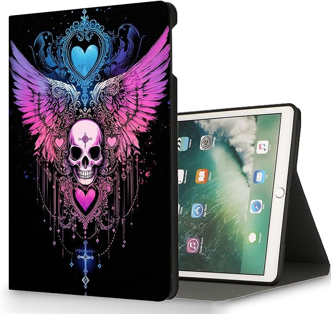 for Microsoft Surface Pro 7 Plus,Surface Pro 7/6/5/4 12.3" Tablet Case,Auto Wake/Sleep,Adjustable Stand Protective Cover - Skull Wings