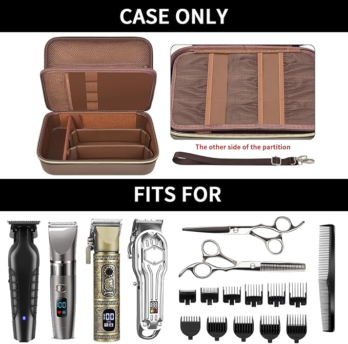 Barber Case for Hair Clippers, for Wahl, for Ufree and for Andis, Case Only | Trimmer Tools Storage Organizer, Easy-Clean PU Interior, for Barbers/Stylists/Pet Groomers, Travel/Home/Salon Use, Brown