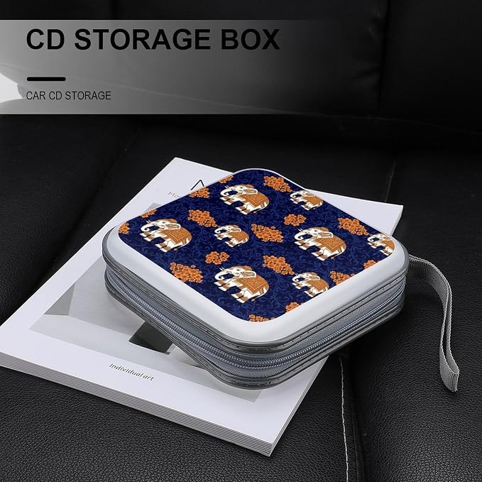 Protective 40-Disc CD/DVD Wallet Elephant, Hard Plastic Storage Binder with Handle, Portable Organizer for Car Office Travel