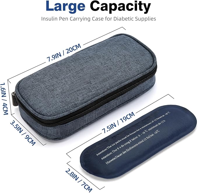 apollo walker Insulin Cooler Travel Case with Ice Packs and Insulation | TSA Approved Includes 2 x 90g ice packs for 9-hour cooling insulin pens & syringes for Diabetics to Carry (Blue)