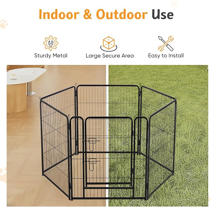 NEWBULIG Dog Playpen Indoor 6 Panels 24 Inch, Metal Outdoor Dog Fence Pen | Heavy Duty Metal Exercise Pen, Foldable Portable, RV Camping, Yard Garden, Small Dogs Pet Pen