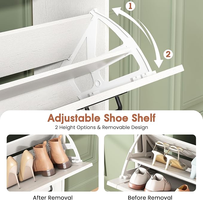 Halitaa Shoe Cabinet with 4 Flip Drawers & 2 Drawers,Farmhouse Shoe Storage Cabinet for Entryway,Slim Freestanding Organizer Rack for Front Door Entrance,White