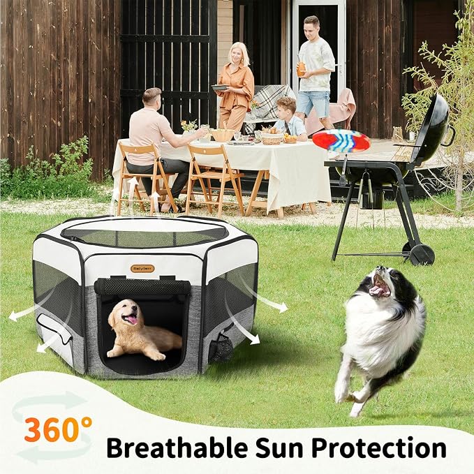 Seiyierr Dog Playpen, Portable Pet Playpen, Puppy Playpen, Cat Playpen with Carrying Case, Dog Playpen for Small Dogs Indoor/ Outdoor, Removable Mesh Shade Cover