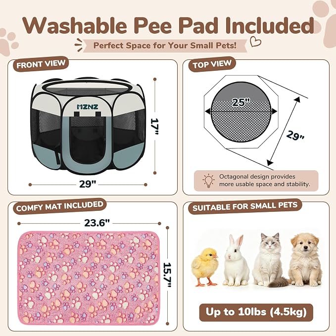 Dog Cat Small Animal Puppy Playpen Crate with 3 Blankets, Small, Grey | Portable Pop Up Pet Cage Enclosure Tent Kennel Indoor Outdoor with Carrying Case, No Assembly, Camping Use