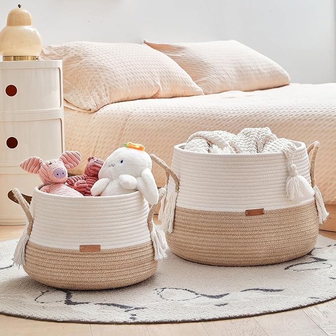 R RUNKA Large Basket for Toys-15.7"x 11.8"-Boho Baskets for Living Room,Bedroom,Nursery | Large Woven Baskets, Cube Basket, Under Shelf Basket | Decorative Baskets for Home Decor