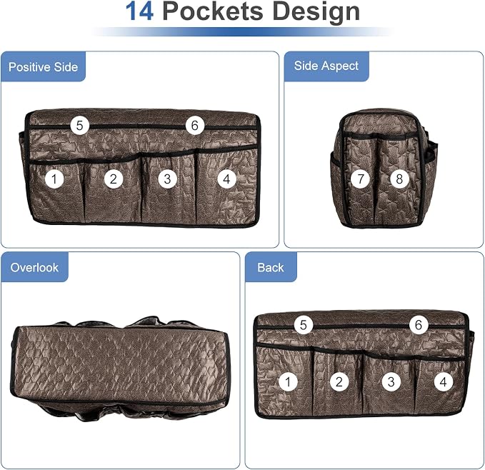 TV Remote Control Holder for Armchair, Arm Chair Caddy for Recliner 14 Pockets, Non-Slip Sofa Armrest Organizer Storage for Cell Phone TV Remote Control Magazines (Brown)