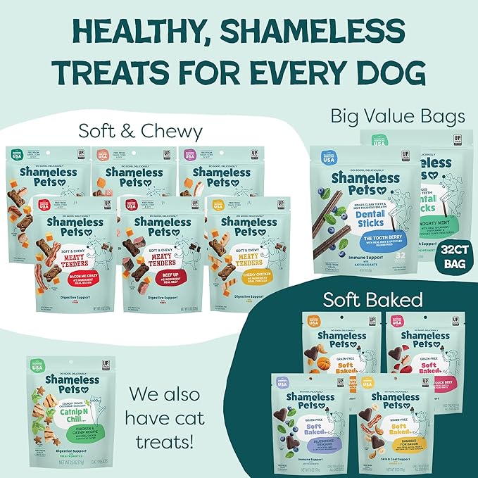 Shameless Pets Dental Treats for Dogs, A Cluck A Day - with Digestive Support for Teeth Cleaning & Fresh Breath - Dog Bones Dental Chews Free from Grain, Corn & Soy