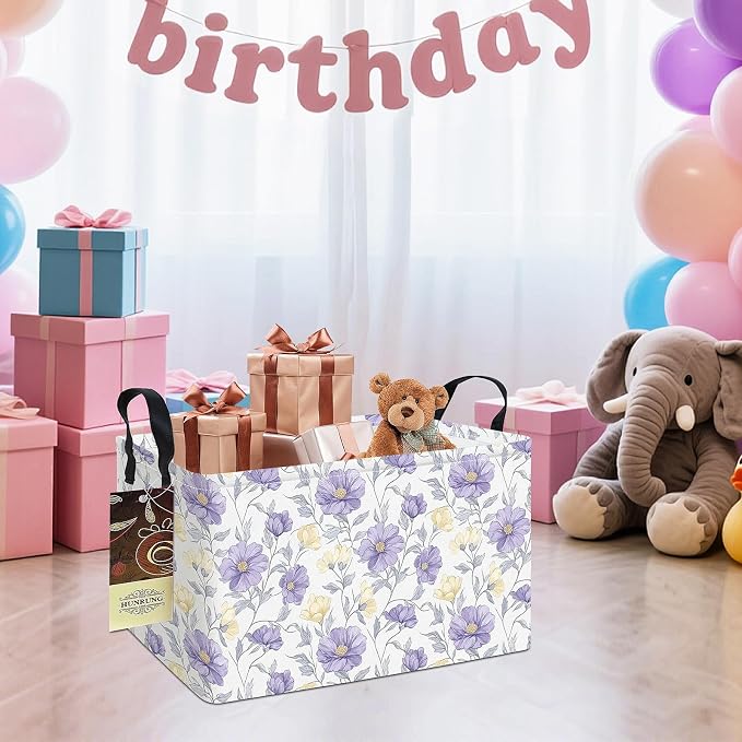 Rectangle Foldable Storage Basket Handles For Home, Purple Flowers | Waterproof canvas material, reinforced handles, perfect for shelf use, organizes clothes, daily items and pet supplies
