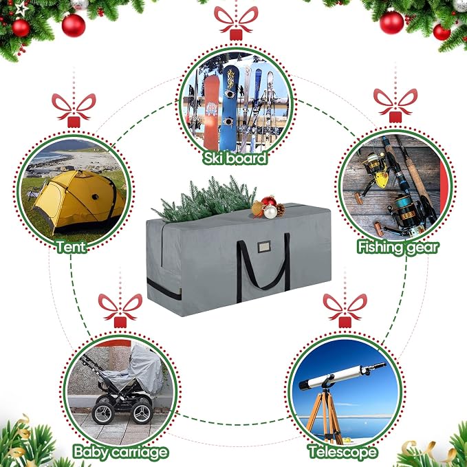 BALEINE 9 ft Christmas Tree Storage Bag, Heavy Duty Extra Large Artificial Christmas Tree Bag with Reinforced Handles and Dual Zippers Wide Opening (Gray, 9 ft)