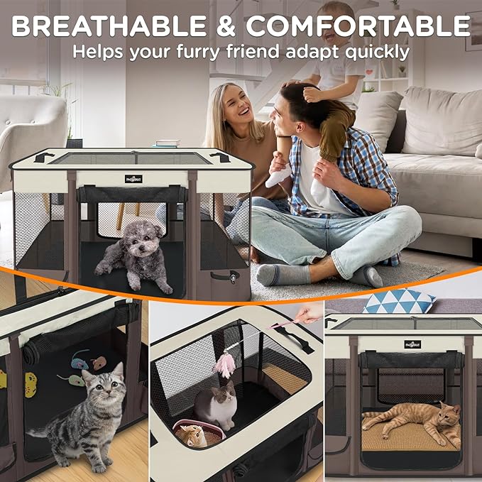 Paw Ballet Foldable Pet Kitten Playpen, Upgrade Waterproof Portable Cat Dog Playpen Kennel Tent for Small Dog Cat, Retractable Shade Cover, Indoor Outdoor Use for Small Pet.
