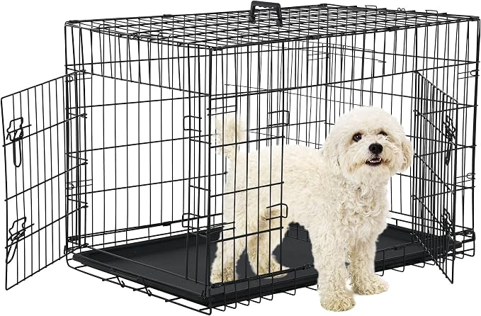 Collapsible Dog Crate, 24 Inch, Black, Foldable, Easy to Clean, Safe and Secure Construction, Ideal for Travel, Multifunctional