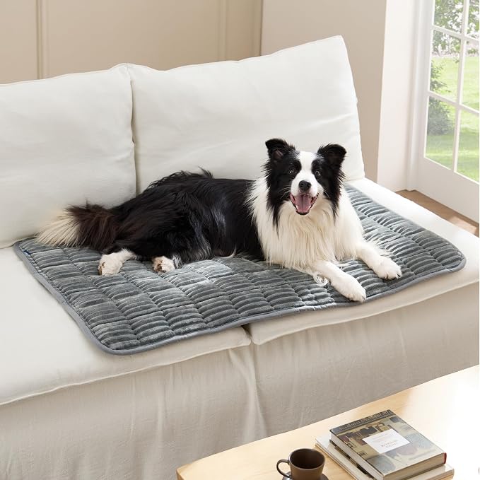 Bedsure ComfyFleece™ Washable Dog Crate Pad,Soft Extra Large Pet Mat,47" | Thin XXL Kennel Pad for Crates Topper,Flat Corduroy Fleece Pads for Dog Cages,Nonslip Bottom,Not Chewproof,Grey