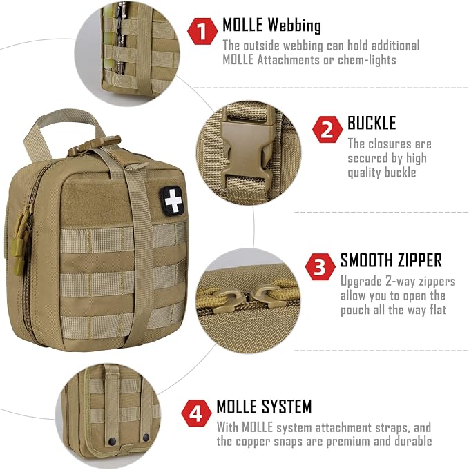 LIVANS 1000D First Aid Bag Empty, Medical Ifak Pouch for Emergency & EMT | Molle Compatible, Rip-Away & Quick-Release Design, Versatile for Tactical, Camping, Hiking and Travel