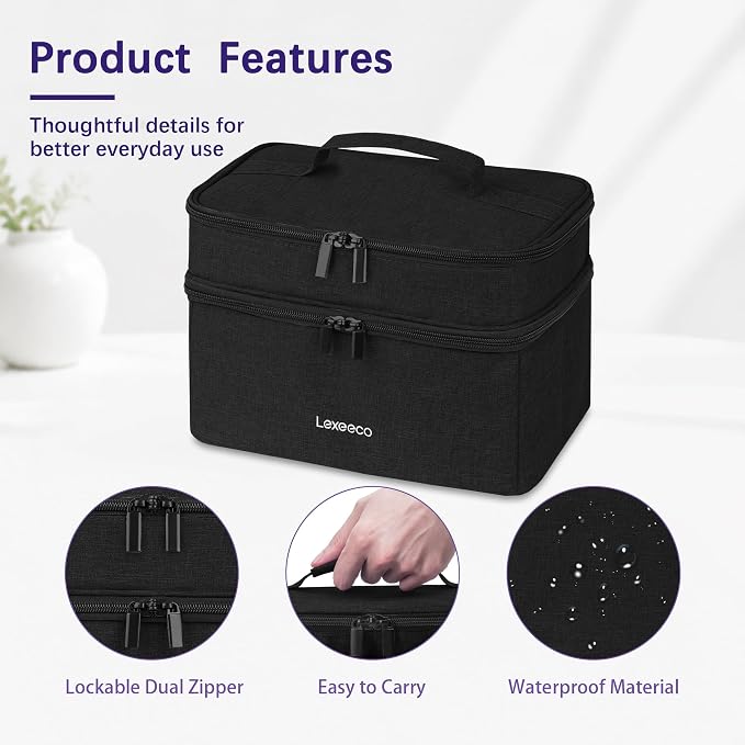 Lexeeco Dual Layers Medicine Pill Bottle Organizer Bag with Lockable Zipper | Portable Medication Bag for Pills,Vitamins,Fish Oil,Medicine Storage Box for College Dorm Student,Home,Large Travel Pill Case