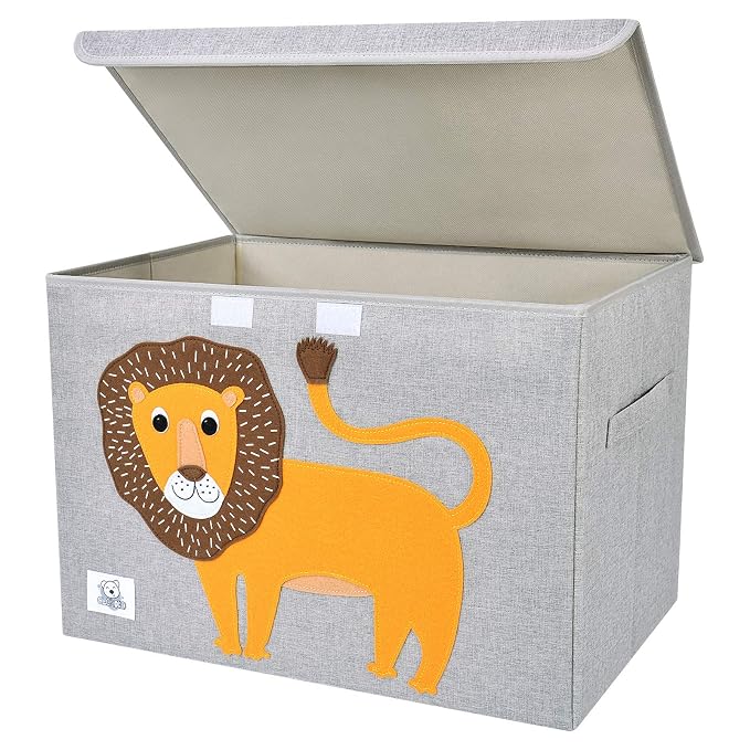 Large Toy Box Storage with Lid, Foldable Fabric Toy Chest Storage for Kids | Toy Organizer Basket, Collapsible Animal Print Storage Bin for Toddlers, Boys and Girls, Playroom, Baby Nursery (Lion)