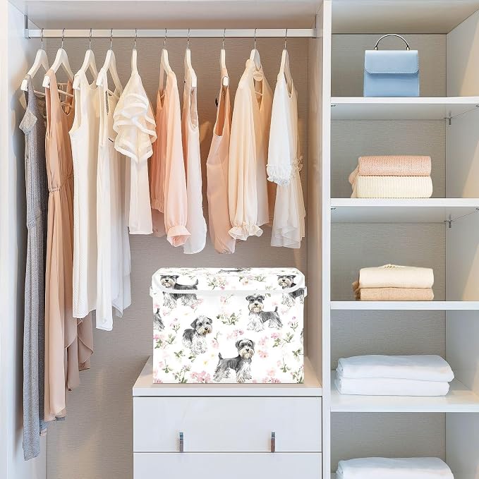 Aesthetic Miniature Schnauzer Dogs White Storage Box Organization And Storage With Lid Handle for Craft Shelves