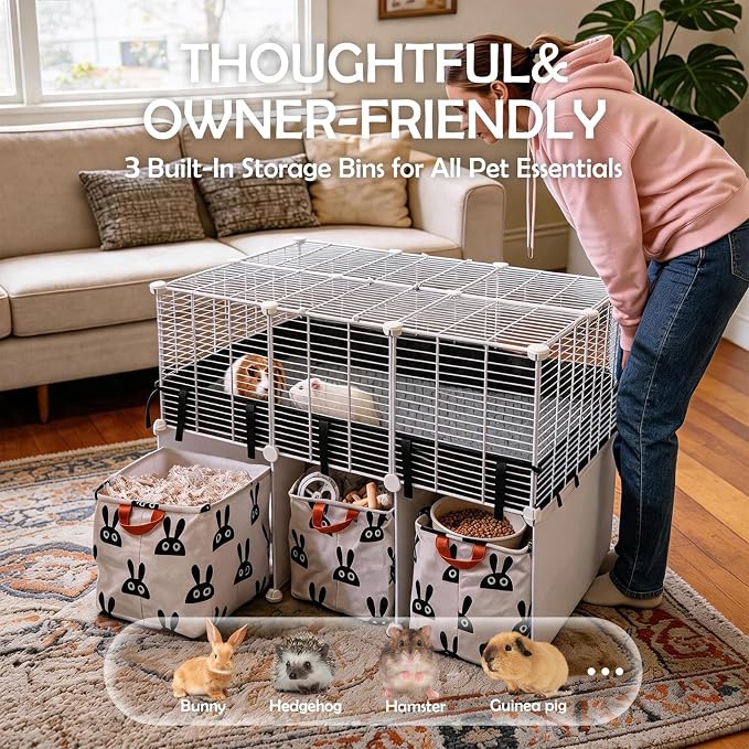 MEEXPAWS Guinea Pig Cages, Bunny and Rabbit Cage Large 42"L x 28"W x 28"H | Small Animal Playpen with Storage Space, Top Cover, Waterproof Liner and Washable Pee Pad, Indoor Pet Enclosure for Kitten