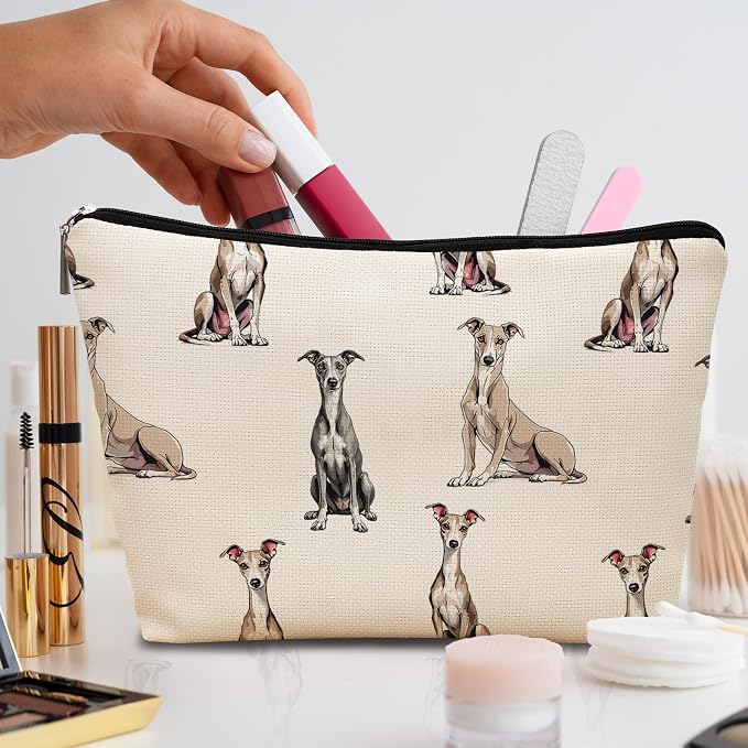 Greyhound Dog Makeup Bag, Greyhound Lovers Gifts Cosmetic Bag for Women, Dog Mom Lovers Owner Gifts for Women Christmas, Pet Lover Gift Zipper Travel Makeup Pouch for Purse