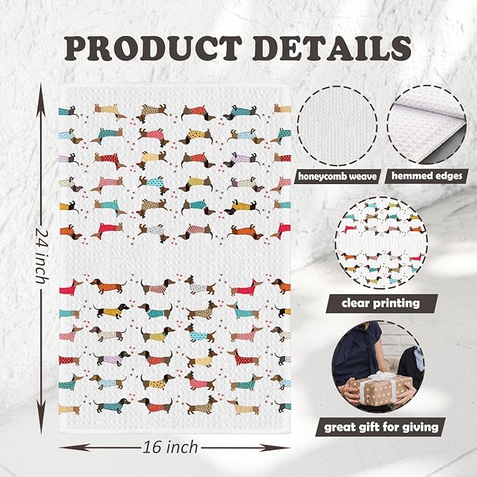 Chicimln Colorful Dachshund Kitchen Towels, Dachshund Gifts for Women Men Decorative Hand Towels for Bathroom, Weiner Dog Lover Gifts Dish Tea Towel Drying Cloth for Kitchen Decor, 16x24 Inch