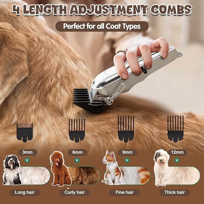 SKEFOLI Dog Grooming Kit with Dog Clippers Rechargeable Wireless Grooming Clippers, Pet Trimmer for Thick Fur, Stainless Steel Blades & Nail Trimmer