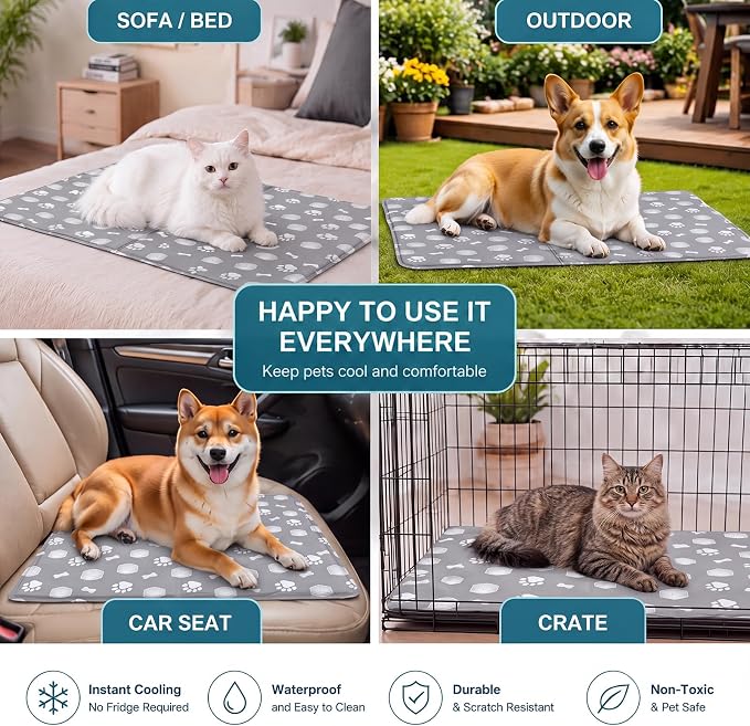 RattanView 2 Pcs Dog Cooling Mat for Cats 16"x20" Waterproof Self Cooling Pet Pad Portable Mat for Crate Kennel Car Sofa Bed Floor Summer Indoor Outdoor Travel with 2 Pcs Travel Bags