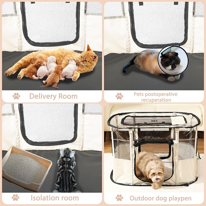 XRG Foldable Dog Playpen with Pad,Indoor Cat Kennel M(31.5"x23.6"x21.7") | Portable Dog Crates with Upgrade Breathable Mesh，Sturdy Cat cage Indoor & Outdoor for Rabbit or Small Animals，Beige