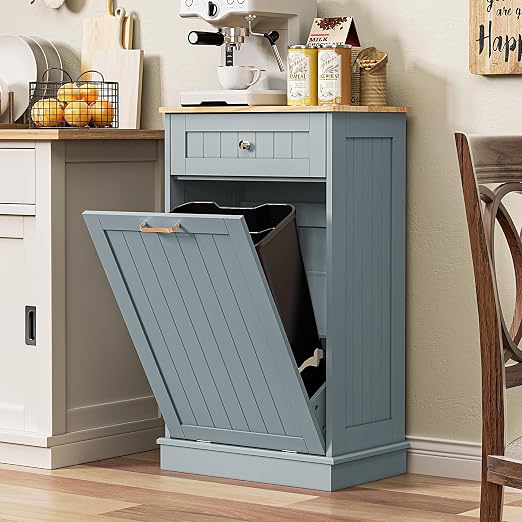 Spurgehom Trash Can Cabinet 13 Gallon, Garbage Cabinet with Drawer