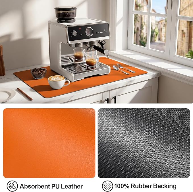 Ecotrim Coffee Mats for Coffee Bar Accessories, Orange 17" x 31.5"