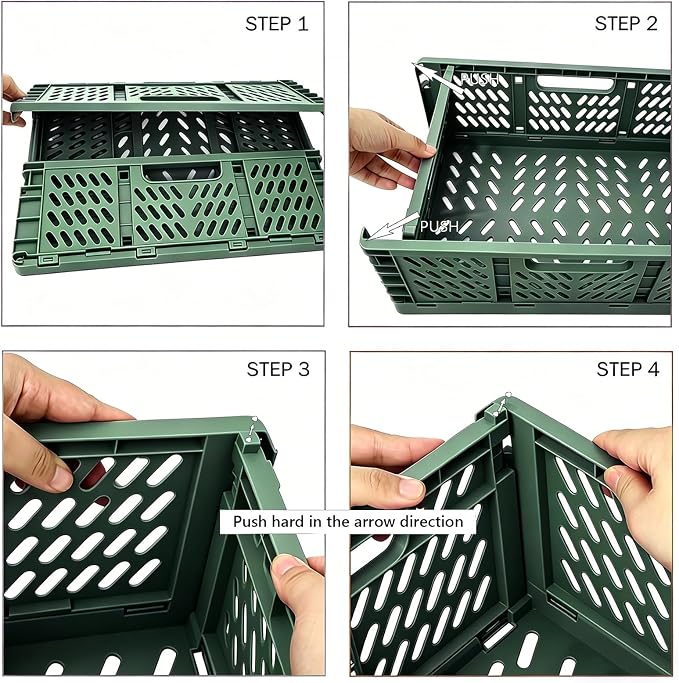Tobeso-Nuoze 2 Pack Pastel Plastic Storage Baskets-20L Space-Saving Bins | Plastic Collapsible Storage Crates Foldable Plastic Crates for Storage Collapsible Crates for Organizing (Dark Green)