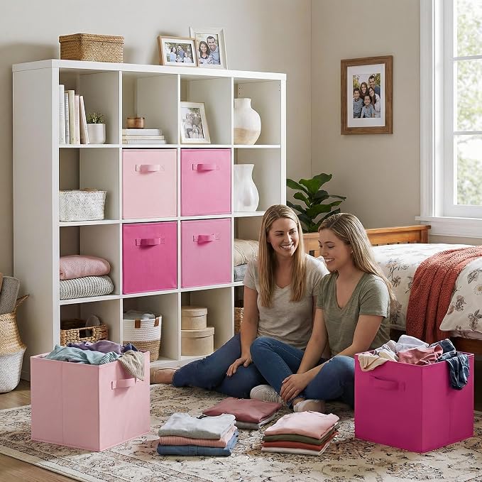 GRANNY SAYS 13x13 Cube Storage Bins, Pink Gradient, 6-Pack | Collapsible, Cube Storage Organizer with Thickened Base Plate, Sturdy Handles, Decorative Baskets for Shelves, Closet