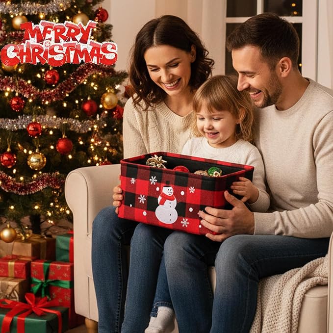 Christmas Baskets, Large Red Buffalo Plaid Collapsible Storage Basket with Handles, Empty Holiday Gift Basket for Toys, Blankets, Baby Items and Christmas Home Decorations