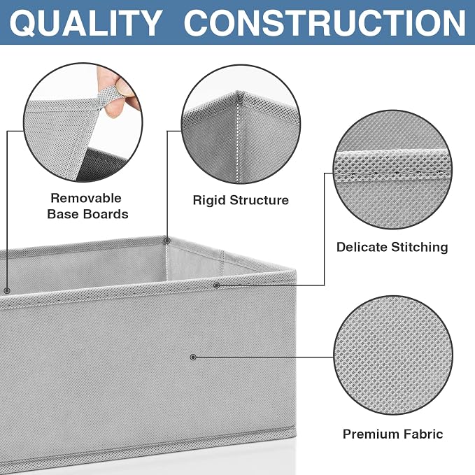 Criusia Drawer Organizer Clothes 24 Pack, Fabric Closet Organizers and Storage Bins for Underwear Sock, Odorless Dresser Drawer Dividers for Baby Nursery Organization (Grey)