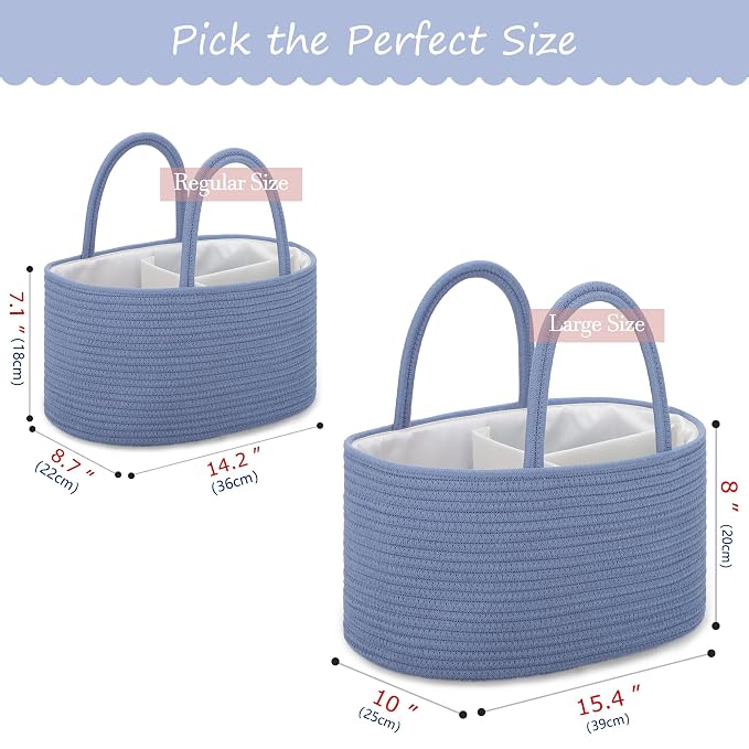 COMSE Large Cotton Rope Baby Diaper Caddy Organizer, Folkstone Gray