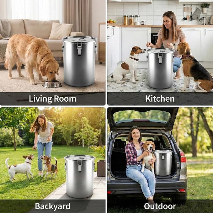 304 Stainless Steel Dog Food Storage Container, 50LB/55LB Airtight Pet Food Container with Locking Lid & Silicone Seal, Large Metal Food Storage Bin for Dry Dog/Cat Food, Rice, Flour (50 LBS)
