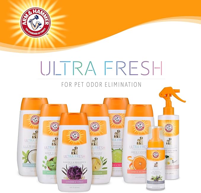Arm & Hammer for Pets Ultra Fresh Dog Deodorizing Foam,Juniper Mist Scent - No Rinse Waterless Dog Shampoo for Smelly Dogs,Pet Deodorizer,Bathing Supplies,8 Fl Oz,(Pack of 2)