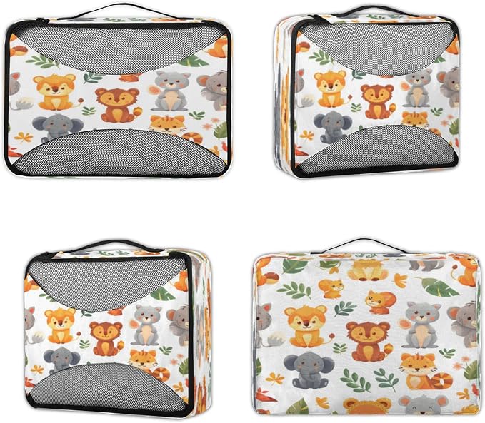 Packing Cubes for Travel, Wild Elephant Animals Travel Luggage Packing Organizers for Women Men, Large Custom Toiletries Bag for Clothes Shoes, Funny Zoo Animals