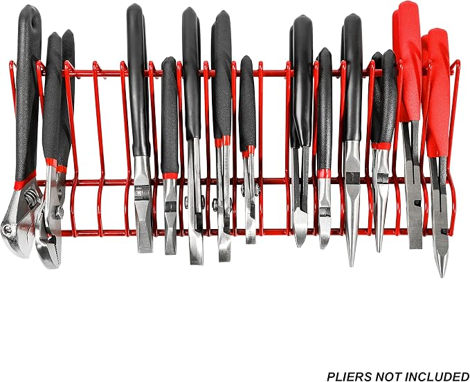ARES 62005 2-Pc Red 16-Slot Plier Rack Set - Tool Drawer Organizer | 3/4-In Slots Fit Most Pliers; PVC Coating Prevents Slippage