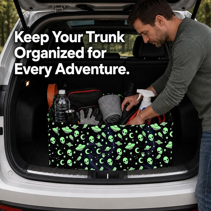 Bat Car Trunk Organizer,20L Collapsible Auto Storage Basket with Handles | Waterproof Soft Storage Chest,Shopping Grocery Bags Rectangle Fabric Bins Storage Box for Car SUV,Bat Gifts for Driver